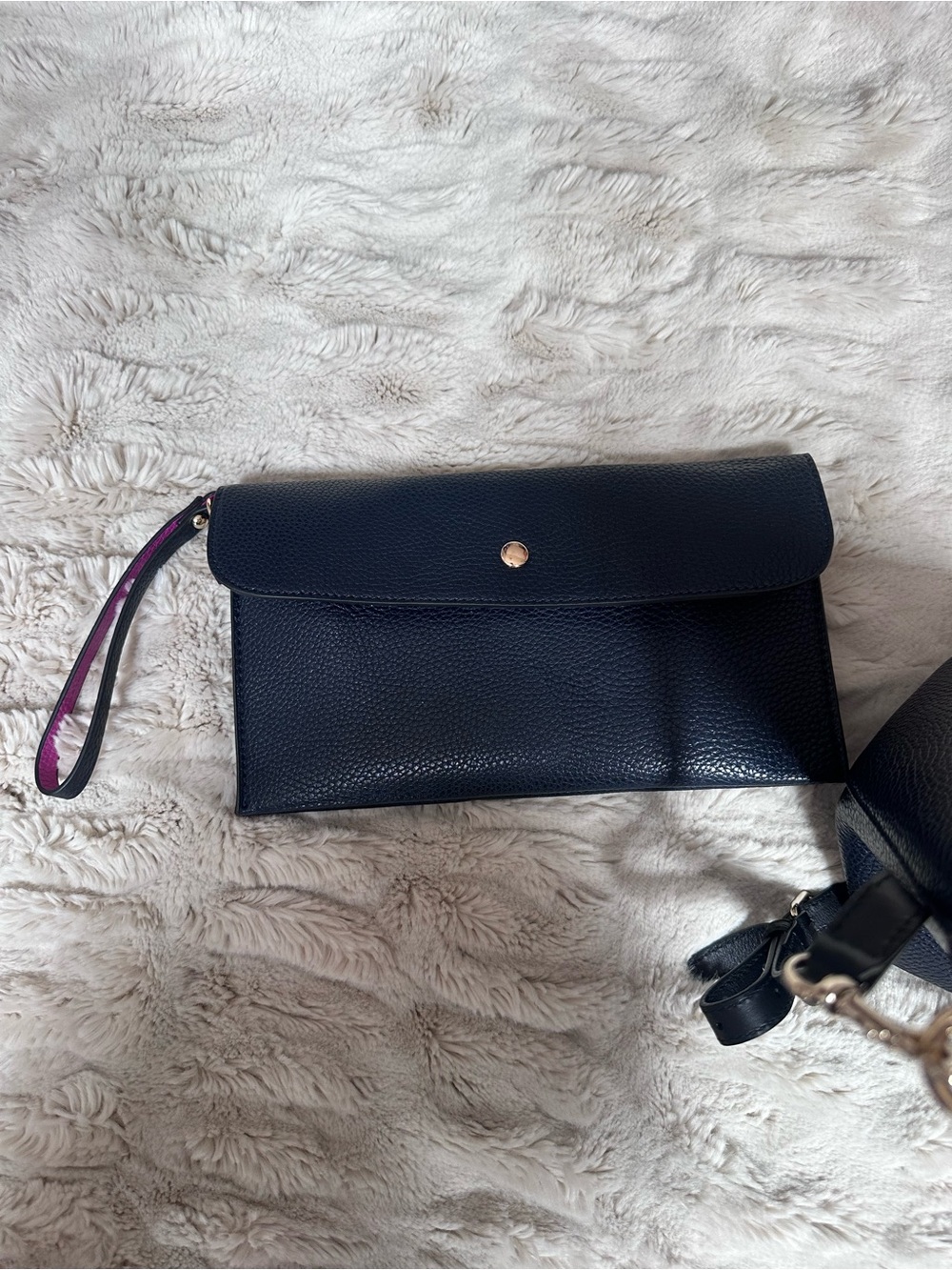 Kris Ana Navy Tote + Wristlet Pouch (Hot Pink Interior) - Picture 5 of 6